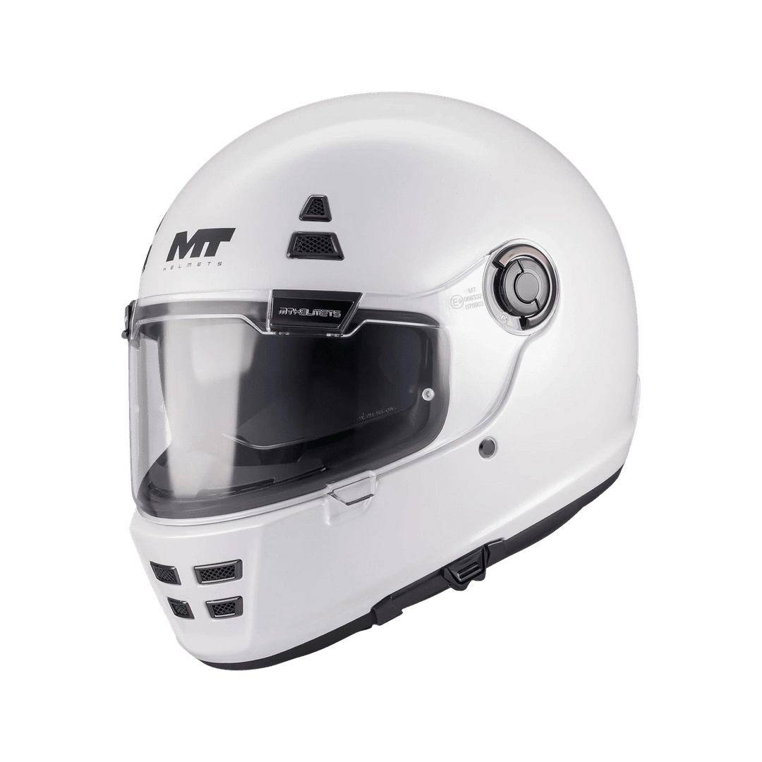Casque intégral rétro MT Jarama SV blanc nacré, vue trois-quarts face visière fermée - LE PRATIQUE DU MOTARD