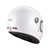 Casque intégral MT Jarama SV blanc nacré vu de l'arrière, coque sphérique rétro
