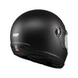 Casque intégral noir mat arrière trois-quarts, extracteurs et étiquette homologation ECE 22-06