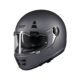 Casque intégral rétro MT Jarama SV gris mat, vue trois-quarts face visière fermée - LE PRATIQUE DU MOTARD