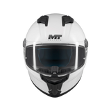 Casque intégral moto MT Stinger 2 blanc nacré vue de face visière relevée