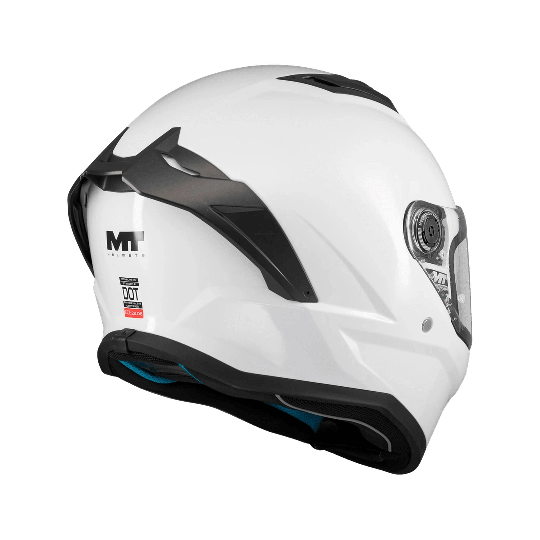 Casque intégral homologué ECE 22-06 Stinger 2 blanc vue arrière trois-quarts ventilations