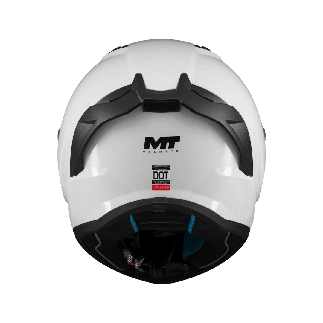 Casque intégral moto blanc vue arrière jugulaire et mousses intérieures Stinger 2