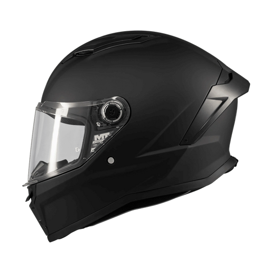 Casque intégral moto MT Stinger 2 noir mat vue de profil gauche visière relevée