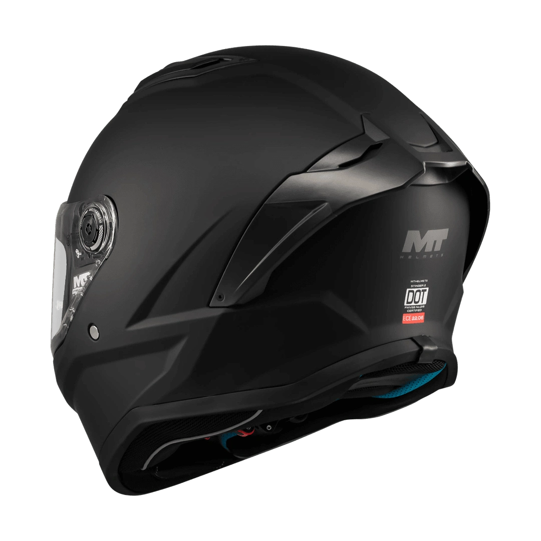 Casque intégral moto noir mat Stinger 2 vue arrière trois-quarts droit aération