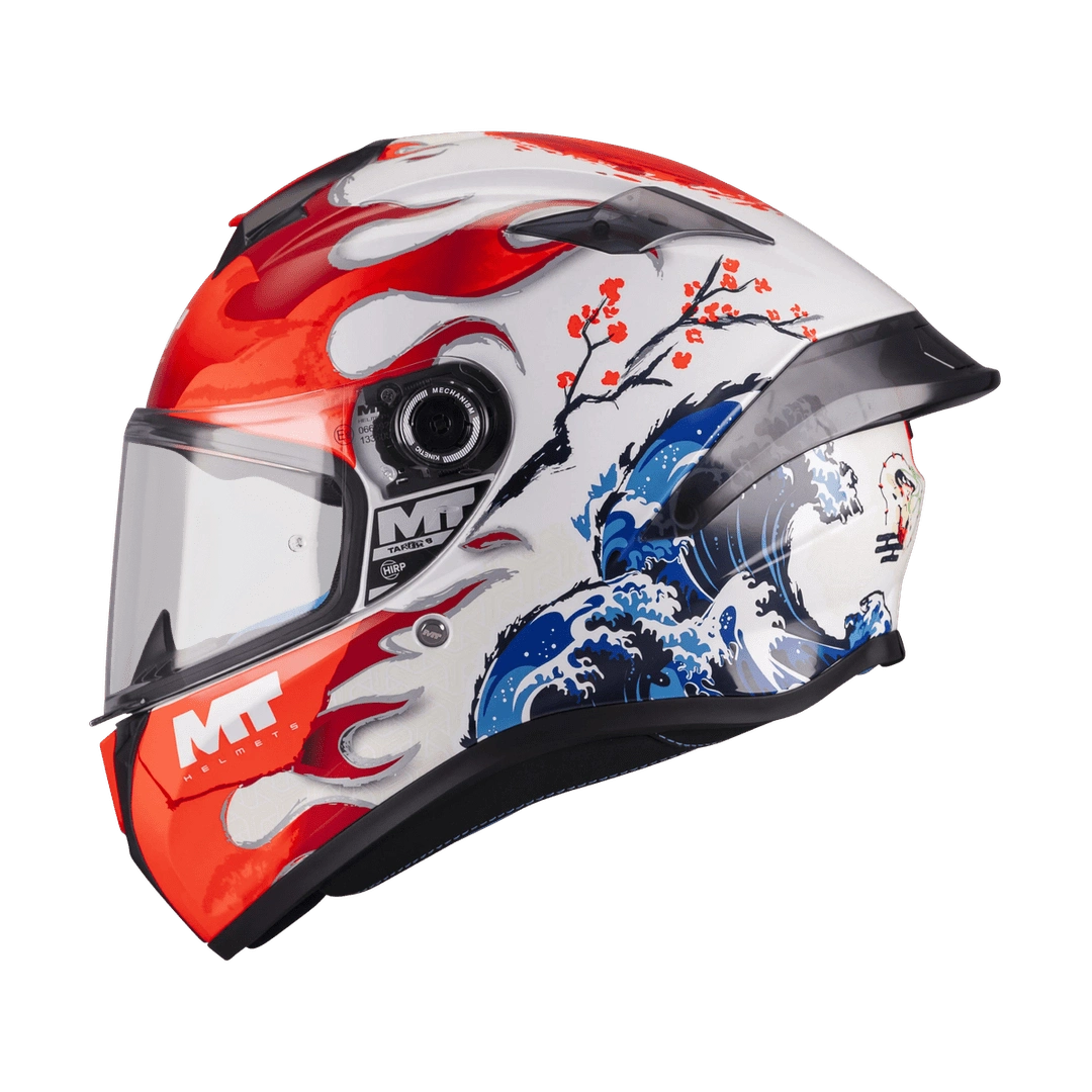 Casque intégral graphique MT Targo S Yamanaka vue de profil vagues Hokusai et flammes