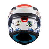 Casque intégral moto Targo S Yamanaka vue arrière soleil levant et jugulaire bleue