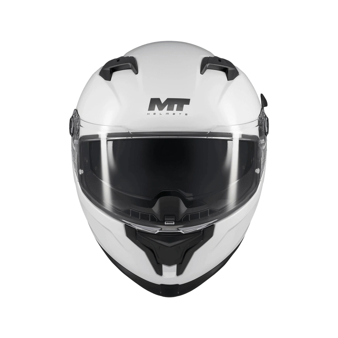 Casque intégral homologué ECE 22-06 MT Braker SV blanc de face, visière et ventilation mentonnière