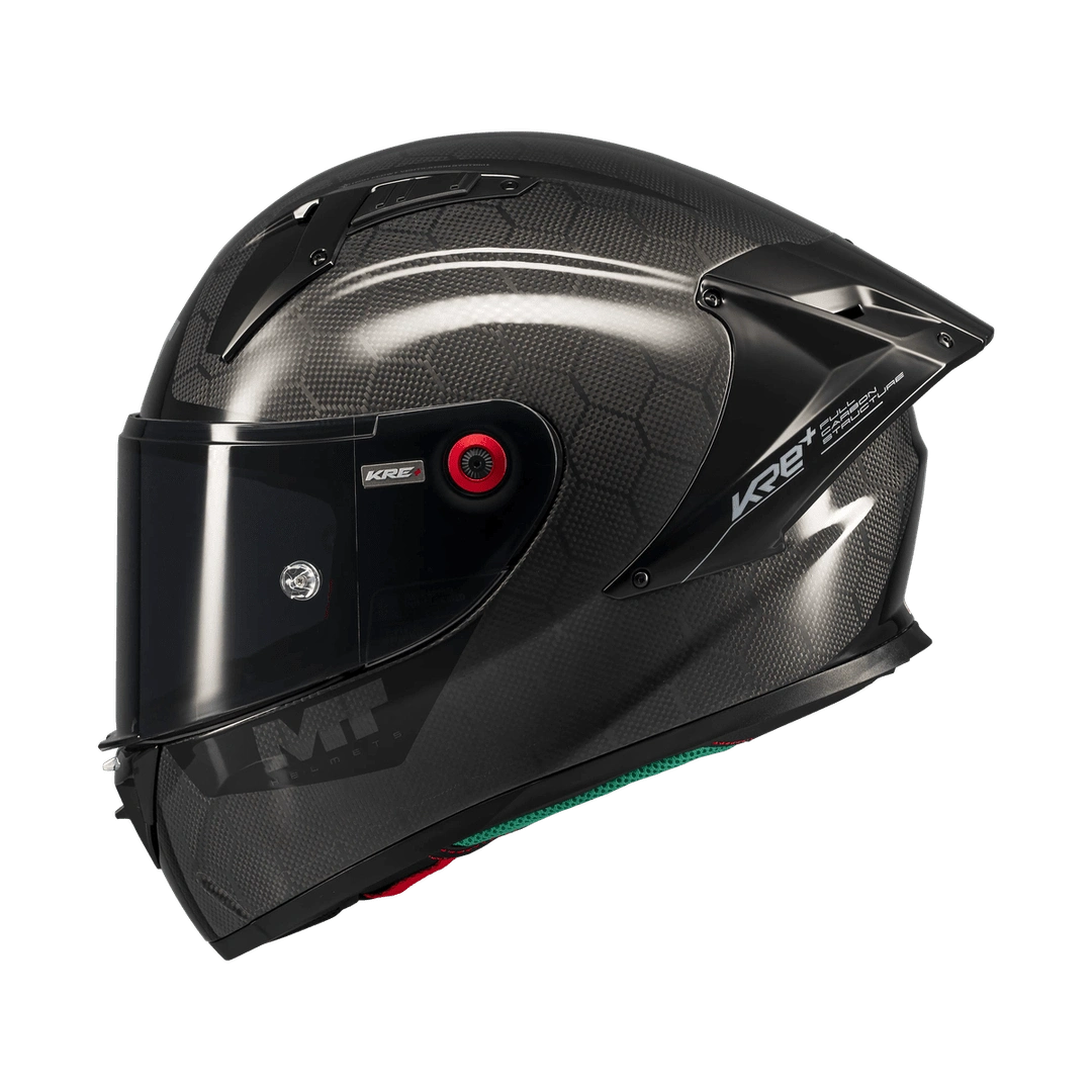 Casque intégral MT KRE+ S Pure noir gloss de profil gauche, texture fibre composite visible - LE PRATIQUE DU MOTARD