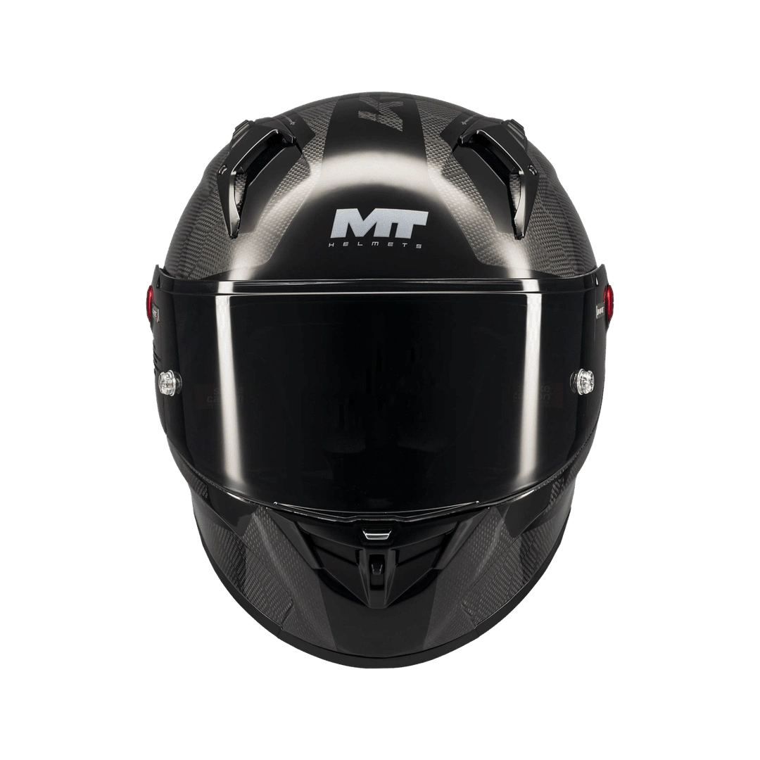 Casque intégral MT KRE+ S Pure noir gloss de face, écran fumé et ventilations frontales