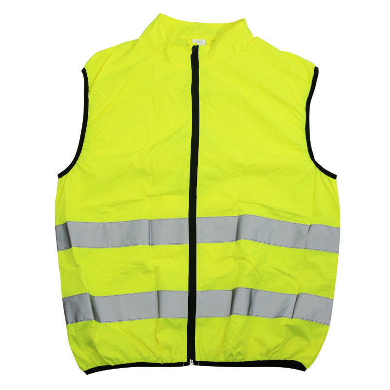 Gilet jaune fluo zippé à poche arrière — vue de face, fermeture à glissière