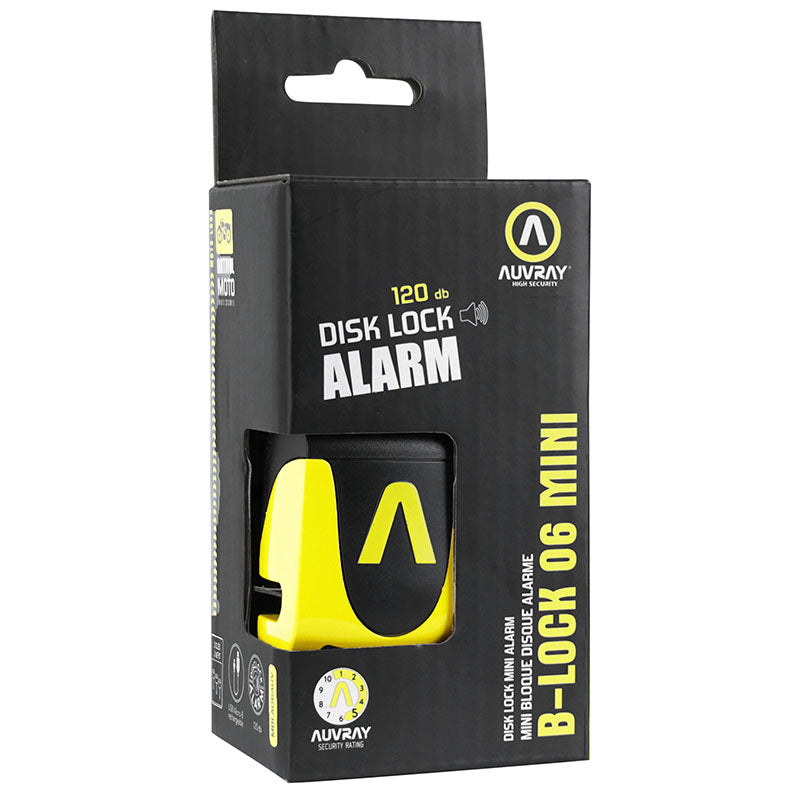 Antivol Bloque Disque Auvray B-Lock-06 Mini Avec Alarme Sonore Diam 5,5Mm Jaune Ideal Vespa/Piaggio Mp3/Vae (3 Cles) (Special