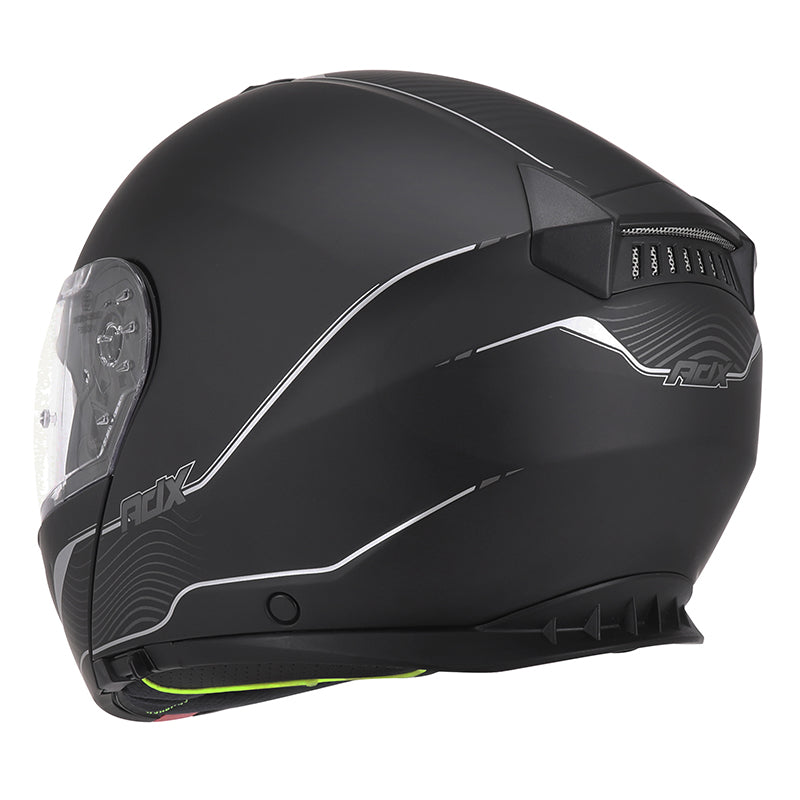 Casque modulable ADX AM600 Noir Mat — vue trois-quarts arrière