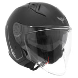 Casque jet ADX AJ300 Noir Mat — vue trois-quarts avant, écran long transparent