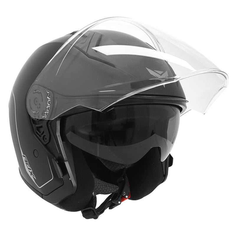Casque jet ADX AJ300 Noir Mat — écran relevé et pare-soleil intégré abaissé