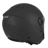 Casque jet ADX AJ020 Noir Mat — vue trois-quarts arrière, côté droit