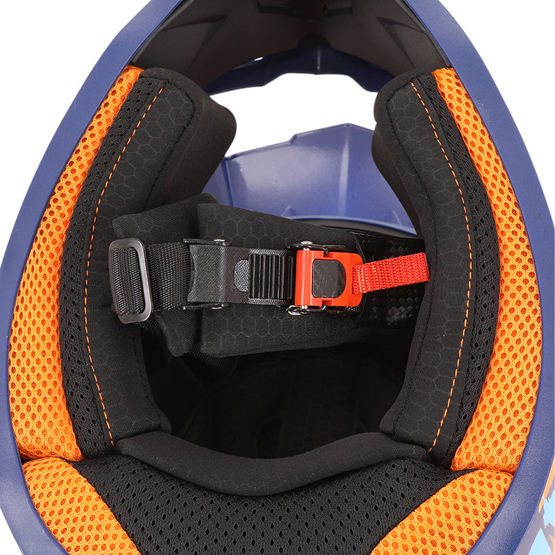 Casque cross enfant ADX ACK Violet/Orange/Bleu Brillant — boucle micrométrique et intérieur