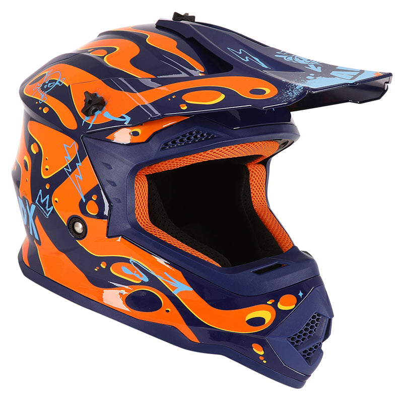 Casque cross enfant ADX ACK Violet/Orange/Bleu Brillant — vue trois-quarts avant