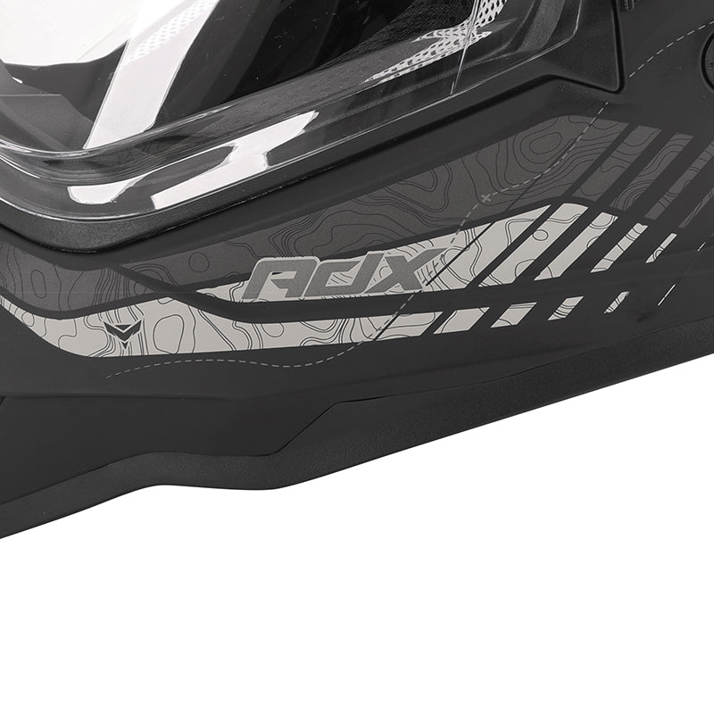 Casque cross/trail ADX AC900 Noir/Argent Mat — détail du décor
