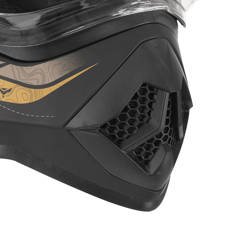Casque cross/trail ADX AC900 Noir/Or Mat — détail de la mentonnière