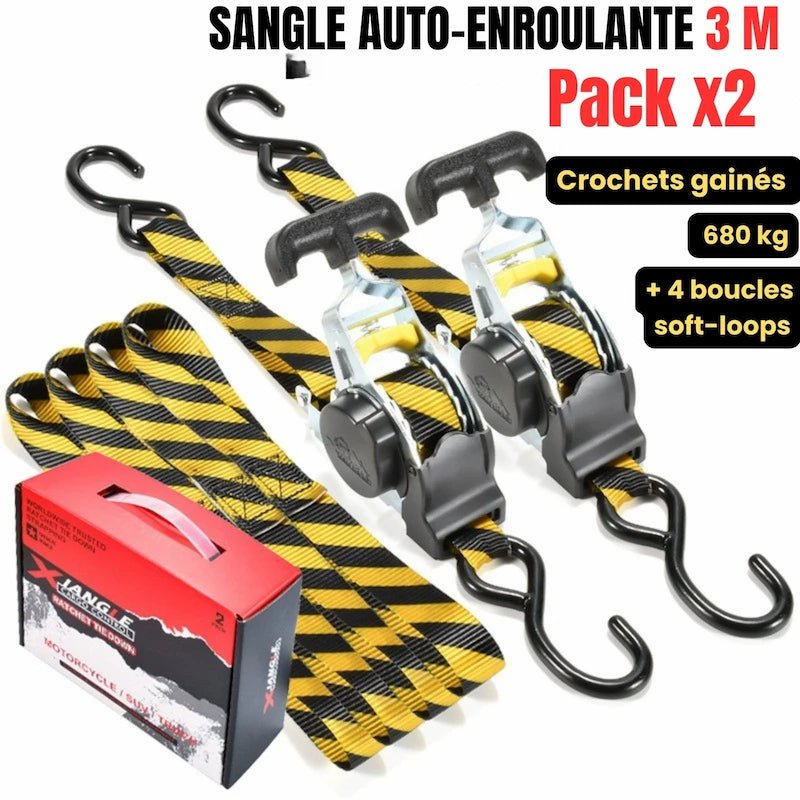 Sangle Automatique Rétractable a cliquet | 3.30m - 680kg - LE PRATIQUE DU MOTARD