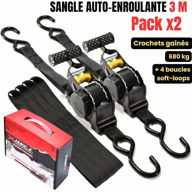 Sangle Automatique Rétractable a cliquet | 3.30m - 680kg - LE PRATIQUE DU MOTARD