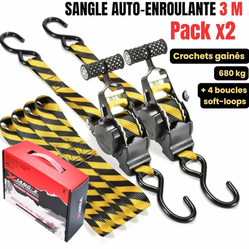 Sangle Automatique Rétractable a cliquet | 3.30m - 680kg - LE PRATIQUE DU MOTARD