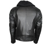 Blouson moto cuir homme Cafe Racer Black Edition, vraie vue de dos avec capuche et couture centrale