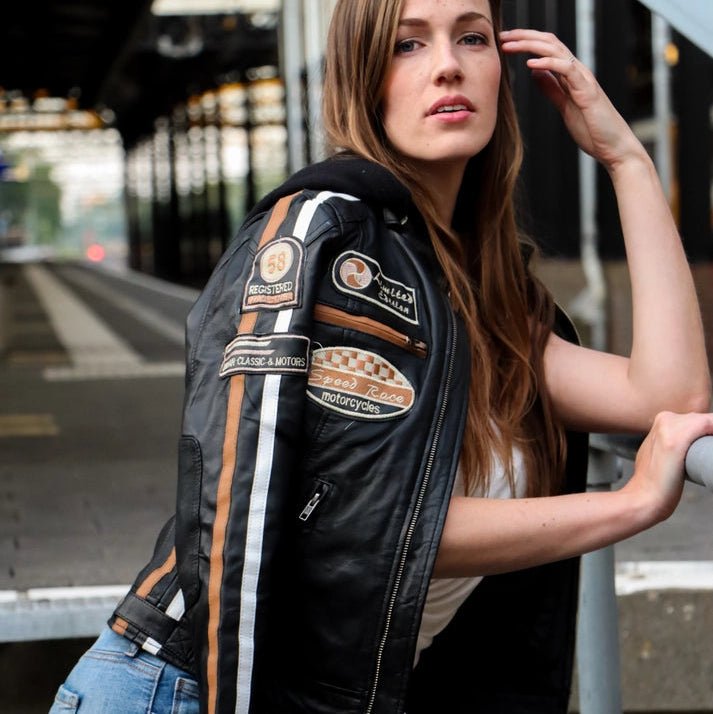 Blouson cuir moto rétro chic pour femme | LEGENDARY 58™ - LE PRATIQUE DU MOTARD