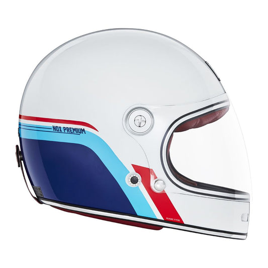 Casque Moto Intégral Revenge Strobe Blanc Bleu Rouge | NOX - LE PRATIQUE DU MOTARD