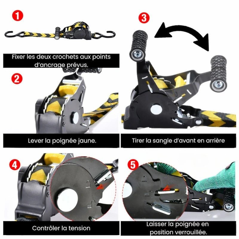 Sangle Automatique Rétractable a cliquet | 3.30m - 680kg - LE PRATIQUE DU MOTARD