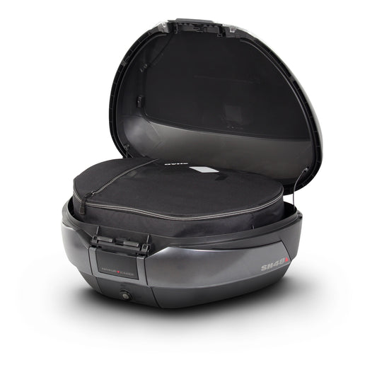 Top Case SHAD SH48 Carbon + Dosseret — Top Case Moto 48L Carbone avec Dosseret - LE PRATIQUE DU MOTARD