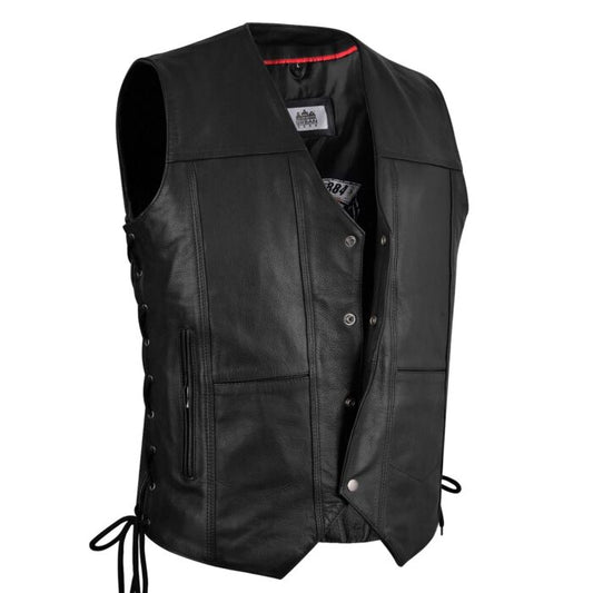 Gilet Cuir Biker — Lacets Latéraux | 100% Cuir Vachette | Urban Rebel™ - LE PRATIQUE DU MOTARD