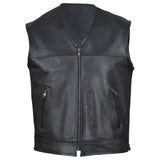 Gilet cuir vachette motard sans manche fermeture latérale — vue face — Le Pratique du Motard