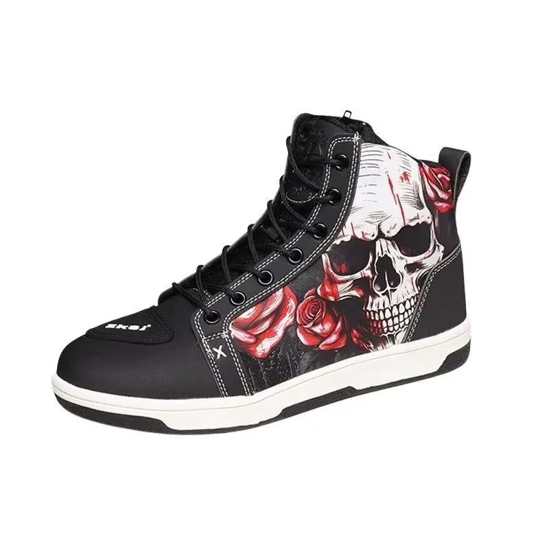 Basket Moto Skull & Roses Montante | URBANDARK™ - LE PRATIQUE DU MOTARD