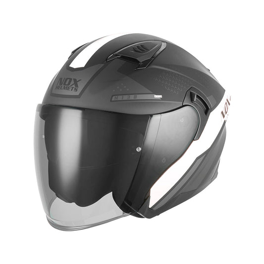 Casque Moto Jet N130 Ekto Noir Mat Blanc | NOX - LE PRATIQUE DU MOTARD