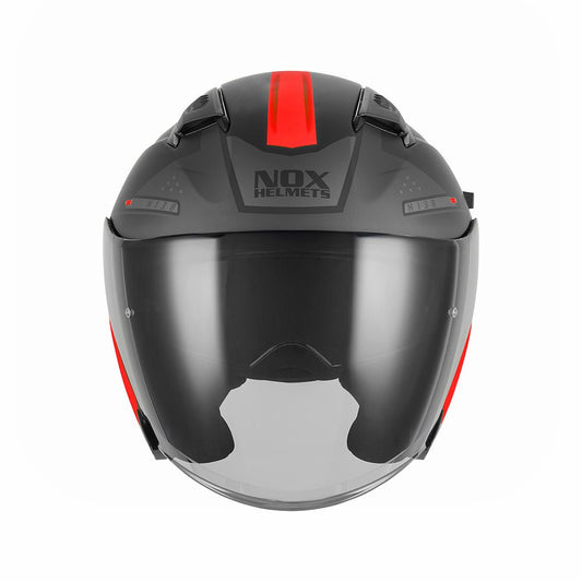 Casque Moto Jet N130 Ekto Noir Mat Rouge | NOX - LE PRATIQUE DU MOTARD