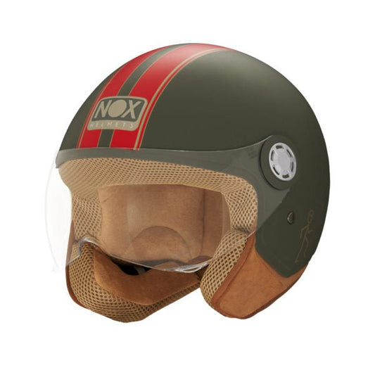 Casque Moto Jet N210 EVO Kaki Rouge | NOX - LE PRATIQUE DU MOTARD
