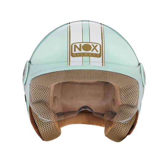 Casque Moto Jet N210 EVO Vert Pastel Blanc | NOX - LE PRATIQUE DU MOTARD