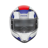 Casque Moto Intégral N402 Mentor Blanc Bleu Rouge | NOX - LE PRATIQUE DU MOTARD