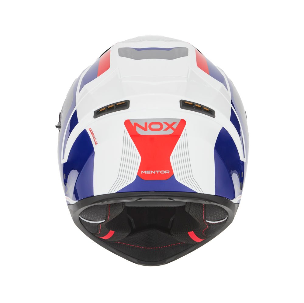 Casque Moto Intégral N402 Mentor Blanc Bleu Rouge | NOX - LE PRATIQUE DU MOTARD
