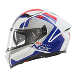 Casque Moto Intégral N402 Mentor Blanc Bleu Rouge | NOX - LE PRATIQUE DU MOTARD