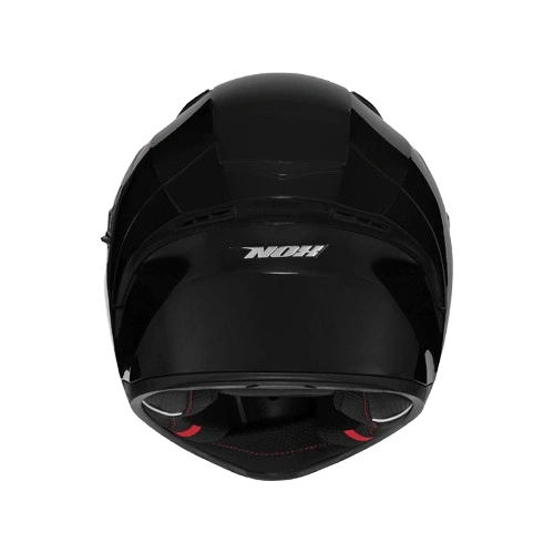 Arrière du casque intégral moto NOX N402 noir brillant et intérieur confort