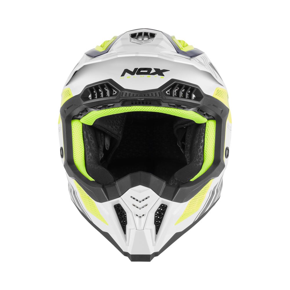 Casque Moto Cross N634 Storm Blanc Bleu Jaune | NOX - LE PRATIQUE DU MOTARD