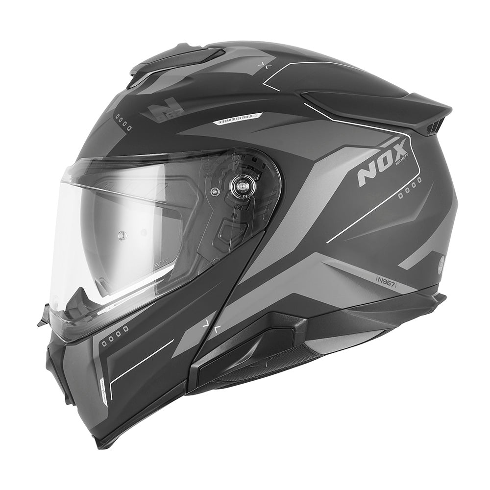 Casque Moto Modulable N967 Conquer Noir Mat Argent | NOX - LE PRATIQUE DU MOTARD