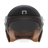 Casque Moto Jet Heritage Noir Mat Cuir Marron | NOX - LE PRATIQUE DU MOTARD