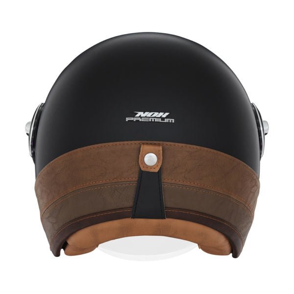 Casque Moto Jet Heritage Noir Mat Cuir Marron | NOX - LE PRATIQUE DU MOTARD