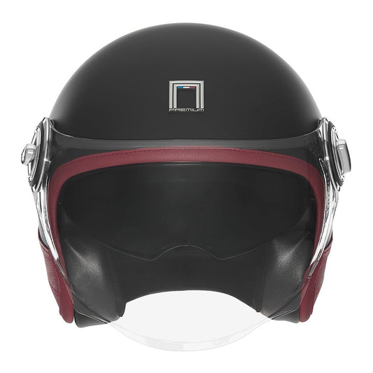 Casque Moto Jet Heritage Noir Mat Cuir Rouge | NOX - LE PRATIQUE DU MOTARD