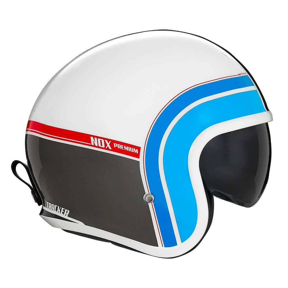 Casque Moto Jet Next Traker Blanc Bleu Rouge | NOX - LE PRATIQUE DU MOTARD