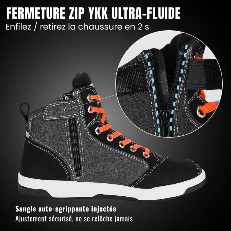 IRONRIDE™ Sneakers Moto Urbaines – Renfort Malléole & Zip - LE PRATIQUE DU MOTARD